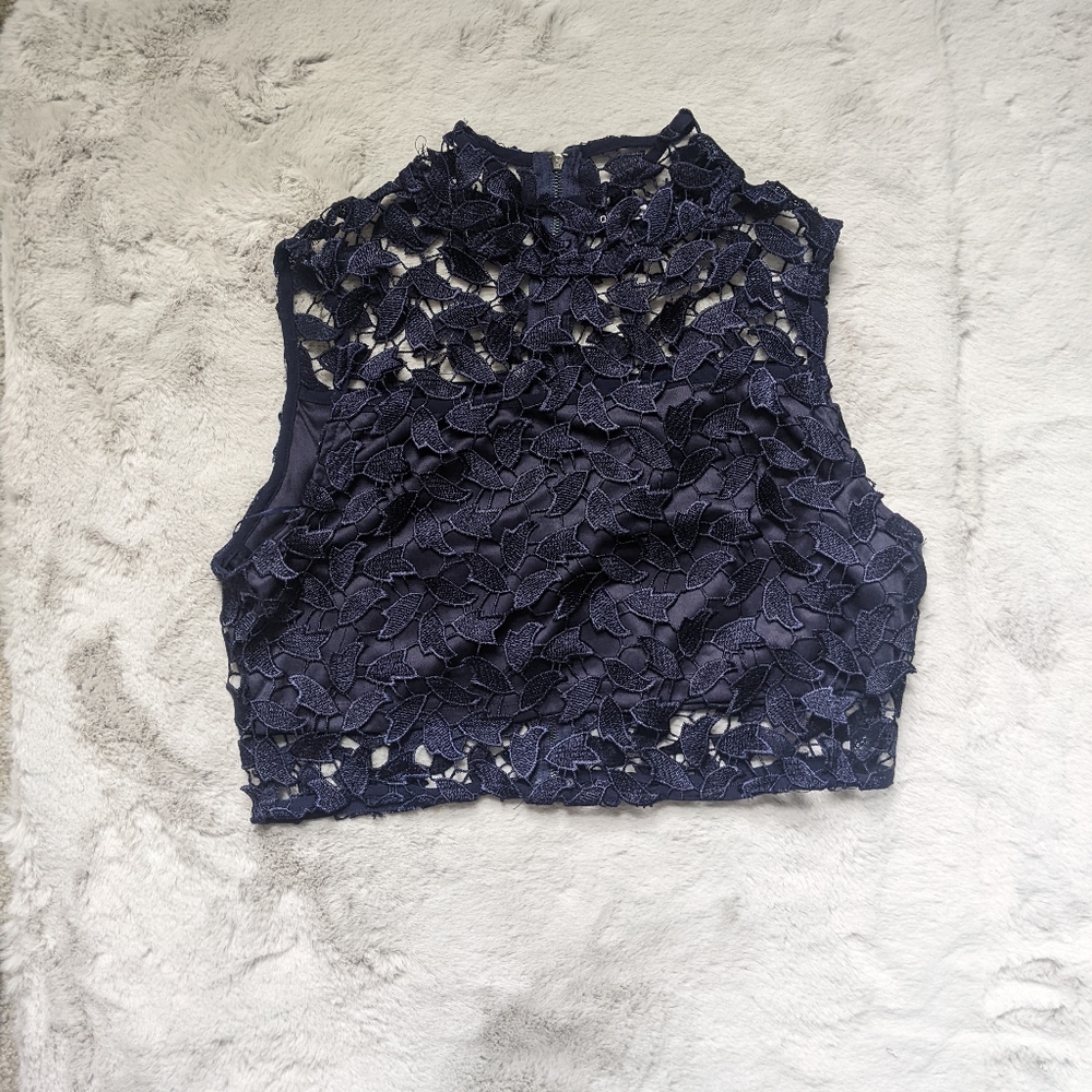 Boohoo Navy Lace Crop Top | Size 10